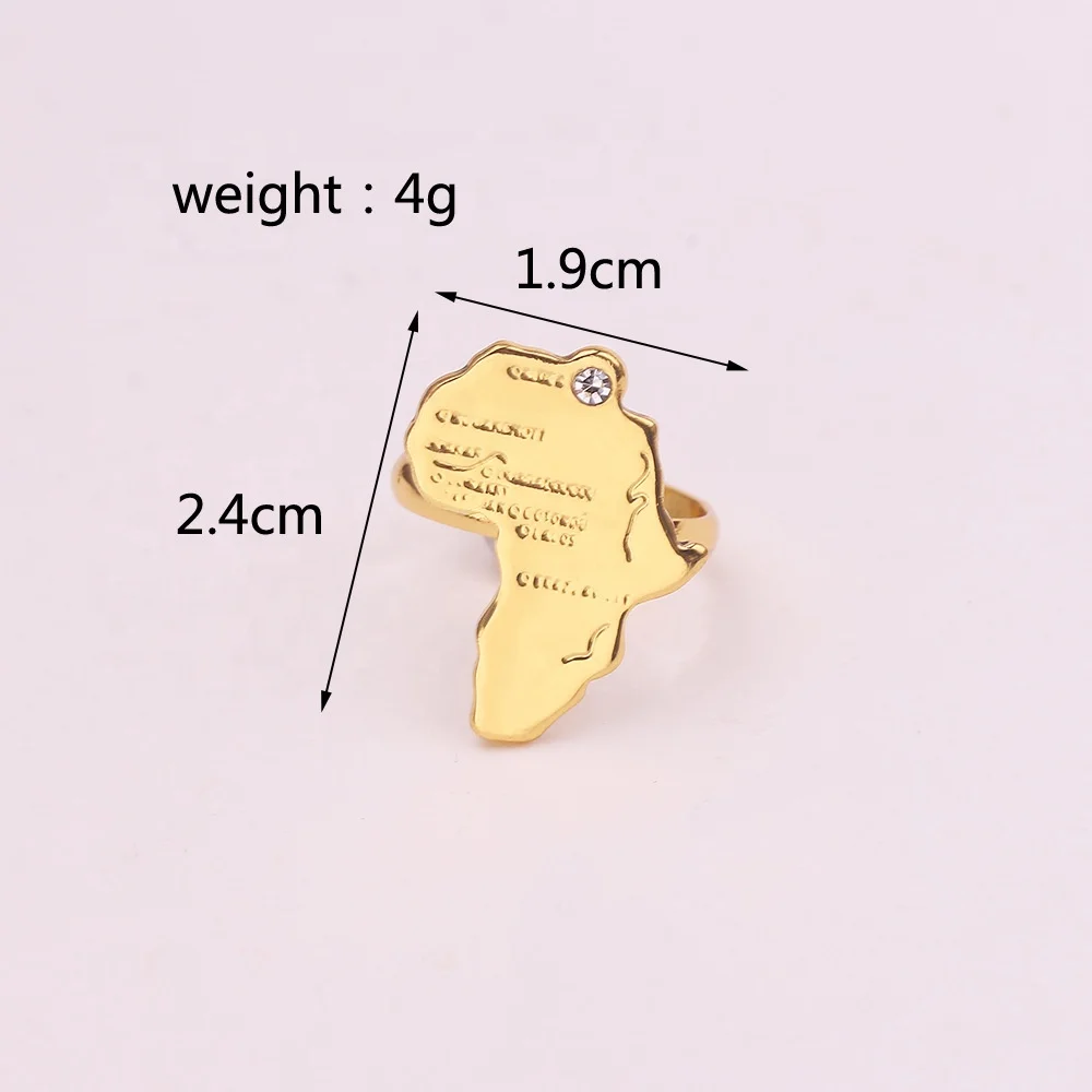 Wholesale fashion hot sale stainless steel jewelry 18k gold adjustable Africa map ring