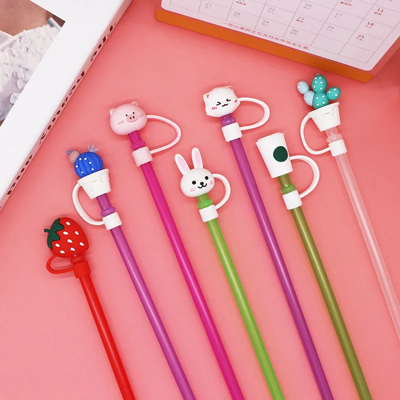 1cm straw stopper banana dustproof cover 7mm sakura rabbit dinosaur constellation plastic bottle straw anti dust cap silicone