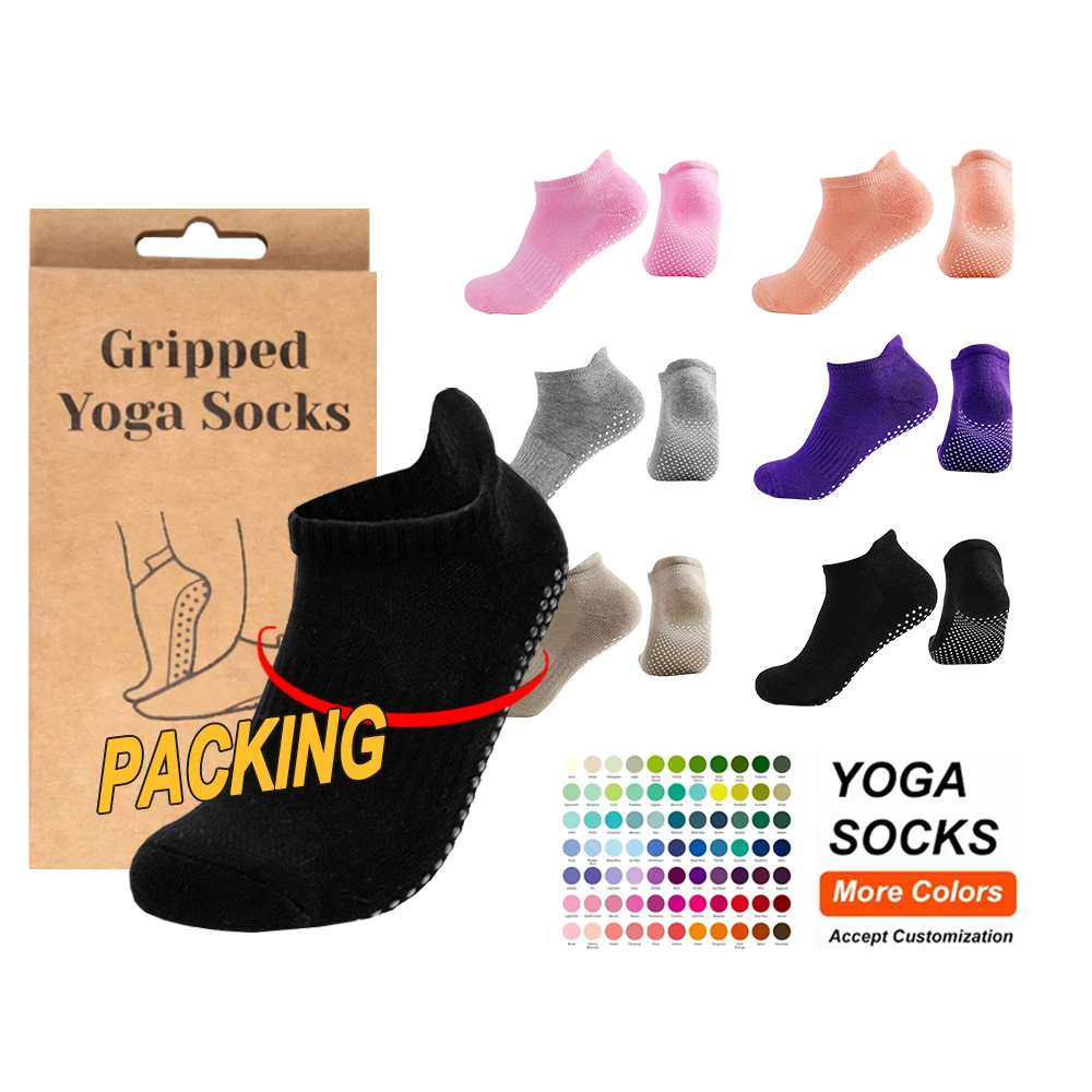 Free Packing Free Sample Custom Pilates Yoga Socks Non Slip Crew Grippy Socks for Women Sports Grip Yoga Socks