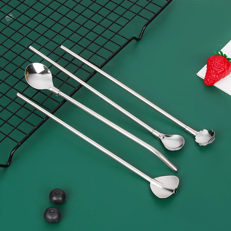 Drinking Straw With Metal Stirrers/ Bar Drink Accessories Stainless Steel Straw Swizzle Sticks