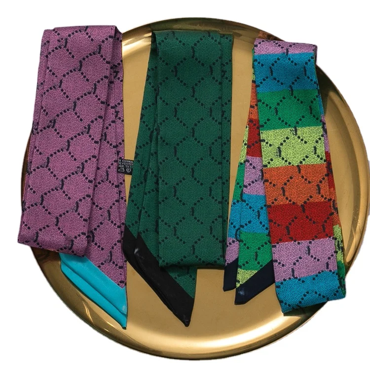 High-end luxury brand letter G scarf fashion designer rainbow pattern double-sided twill small scarf