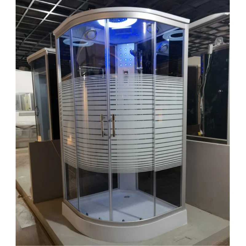 Hydromassage Bath Shower Room with Angle Sliding Tempered Glass Low Shower Tray Prefab Bathroom Unit Custom Size