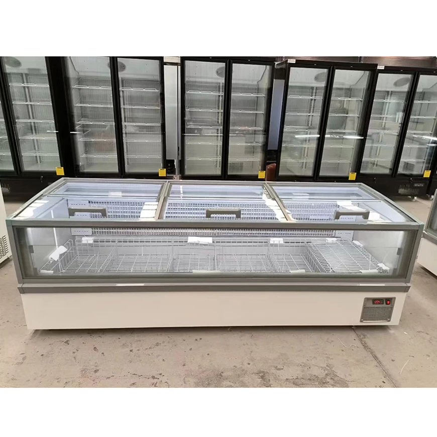 Top Sliding Door Fridges Commercial Display Horizontal Island Freezer Deep Freezers with Large Glass Area