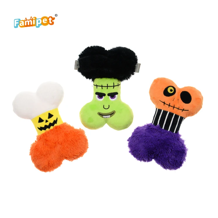 
Best Selling Halloween Professional Manufacture Squeaky Plush Textured Bone Dog Toy 