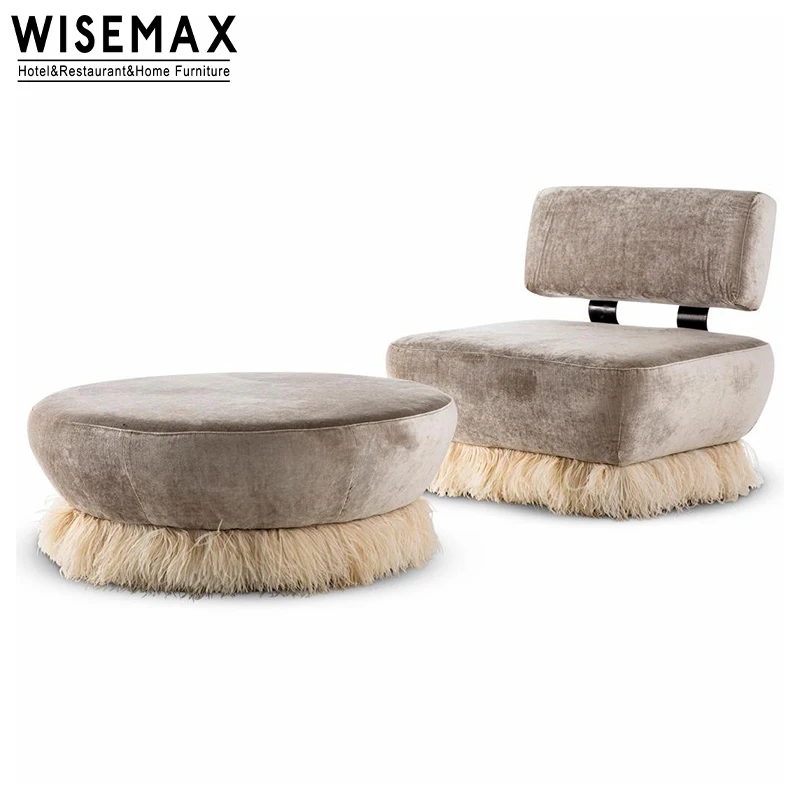 WISEMAX European mid centurey furniture royal sofa set luxury living room furniture tassels single arm chair chairse bedroom