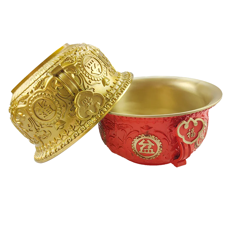 Customize design home fortune ornament metal product Chinese traditional copper gold rich brass bowl handicraft product