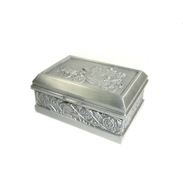 Pewter-Color Metal Trinket Box