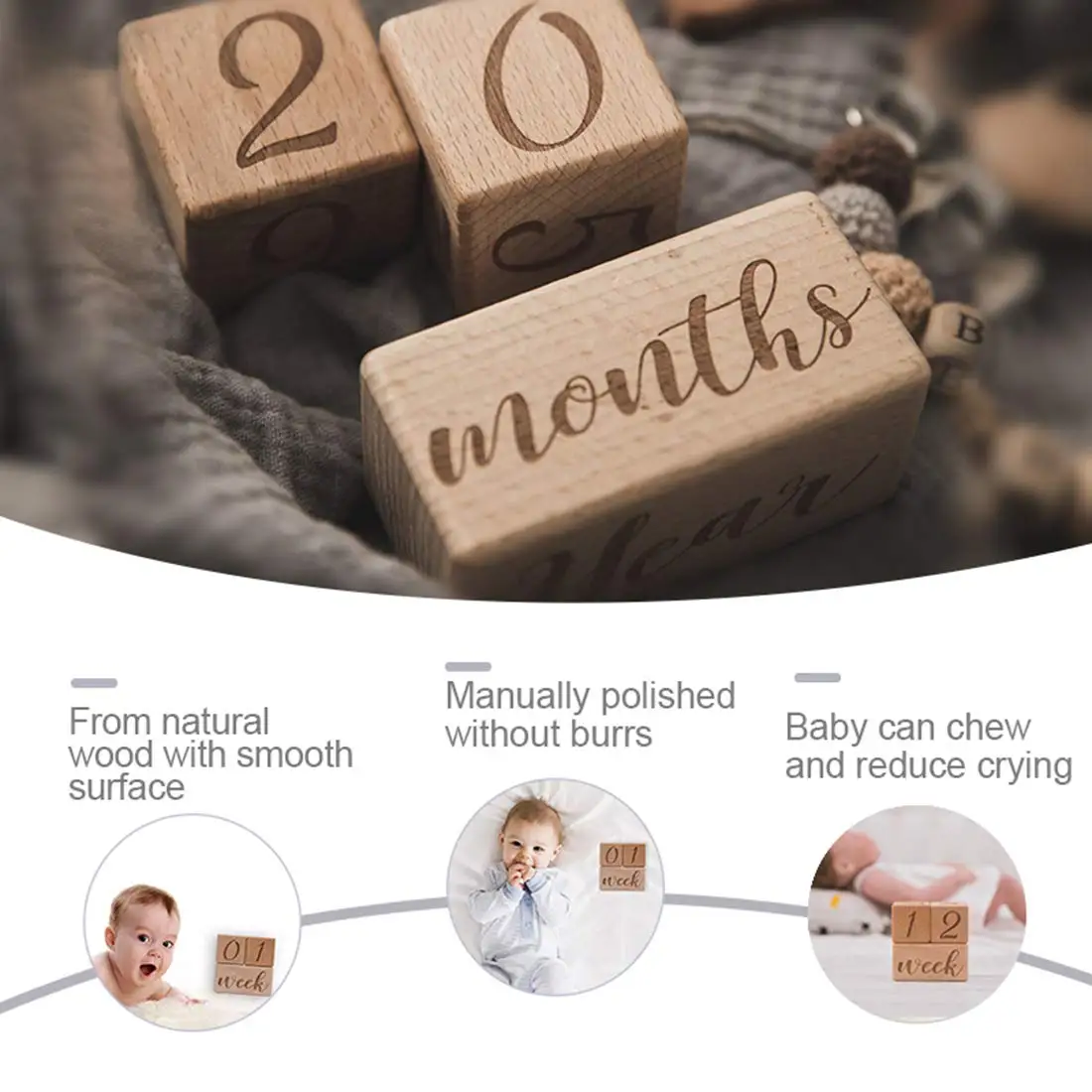 Custom Nature Ecofriendly Wood Milestone Blocks Small Size Wooden Baby Milestone Age Block Week Month Year Shower