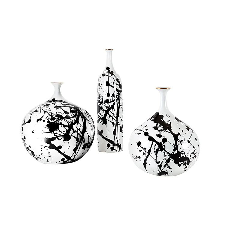 Luxury Chinese Hand paint Gold Ink Porcelain Ceramic Interior Decoration Vase