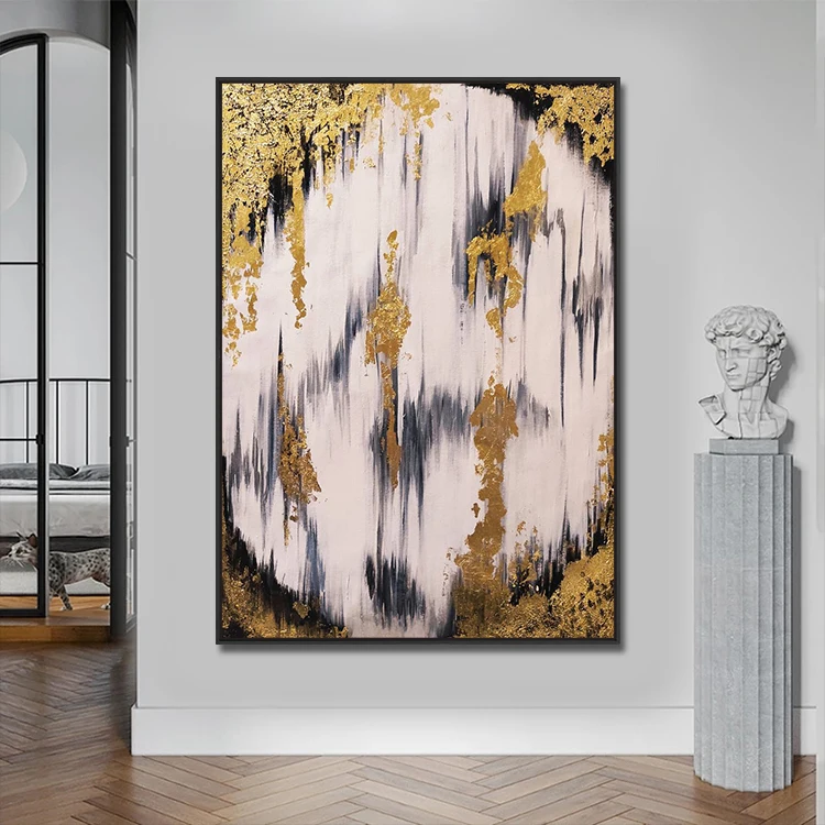 Hand Painted Living Room Decorative Canvas Artwork Handmade Gold Foil Painting Abstract Wall Art