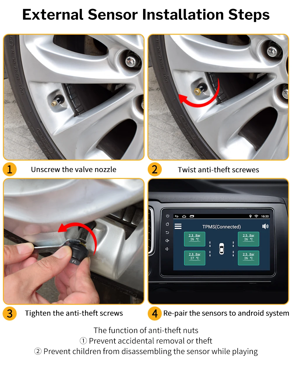 Auto parts car accessories replacement clamp in universal tpms sensor programming wireless tire pressure monitoring