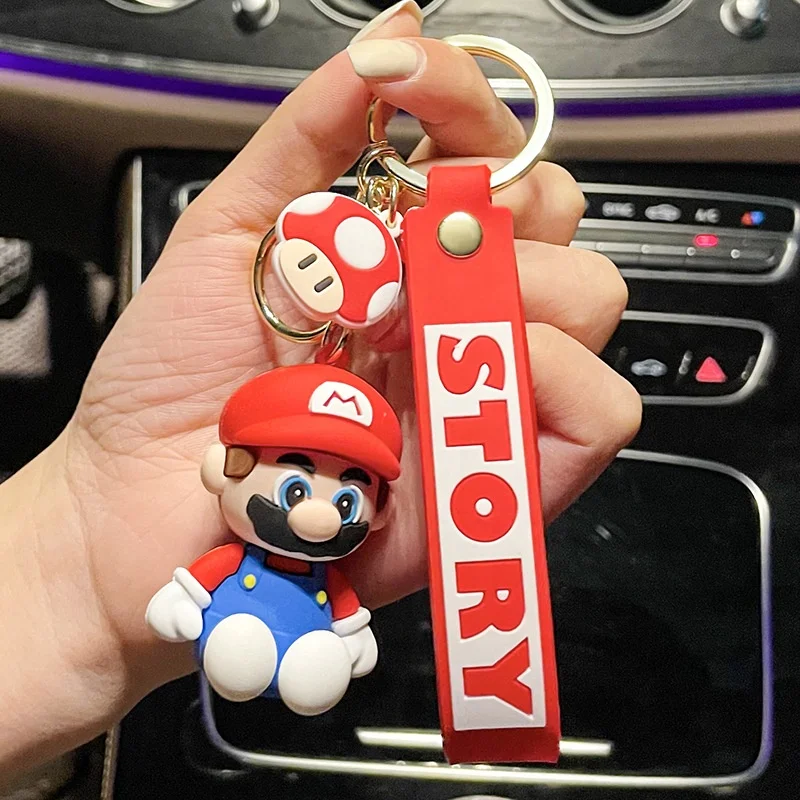 Cute cartoon animation game surrounding dripping glue key chain Ring bag Pendant 3d Doll PVC Mario keychain