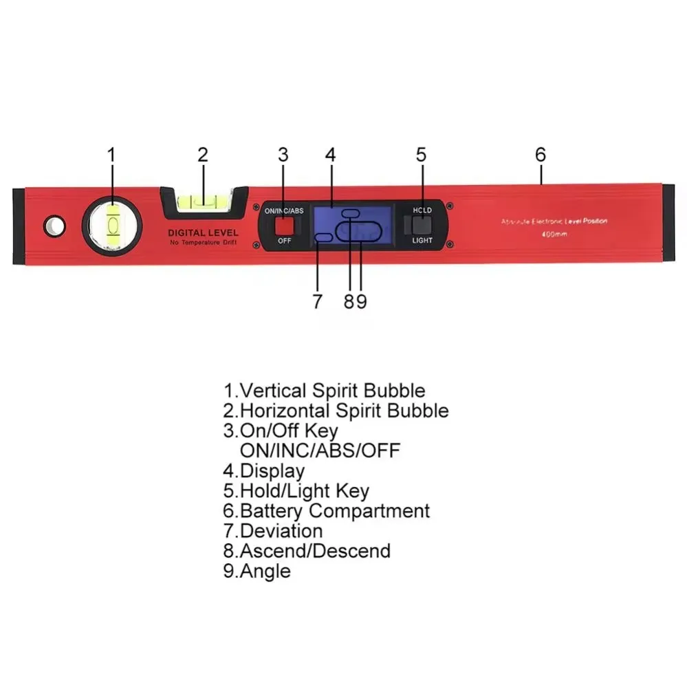 Digital Protractor Angle Finder Inclinometer Without Magnets Bubble Electronic Level Slope Test Ruler 400mm Digital Spirit Level