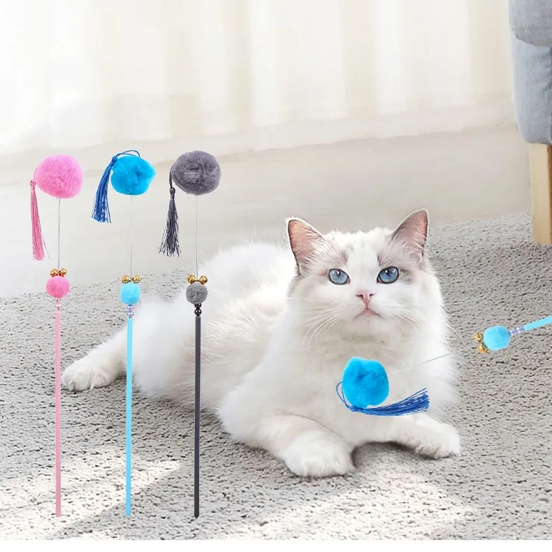 New Hot Sale 5 Styles Interactive Cat Wand Toys Cat Teaser Wand With Feather and Bell for Indoor Cats Kittens Kitty Fun Play Toy