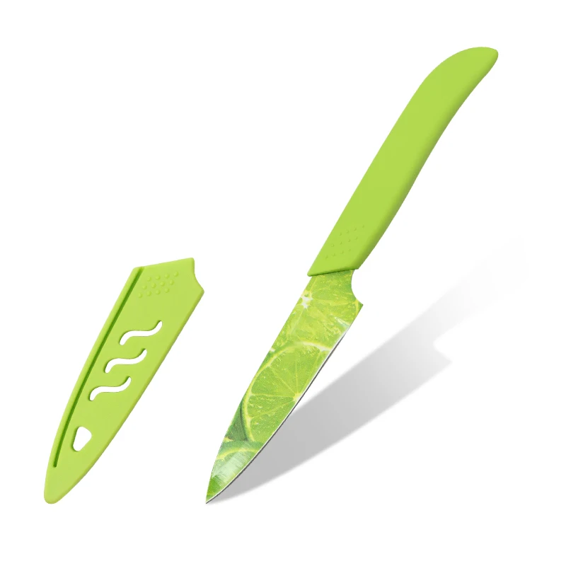 New design 3.5 Inch kitchen Stainless Steel colorful Peeling Knife Paring Fruit Knife with knife sheath