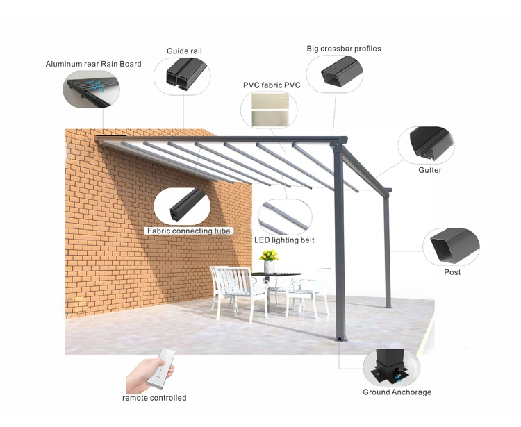 Garden Opening Gazebo Waterproof Folding Pergola System Aluminium Gazebo Electric Roof Pergola