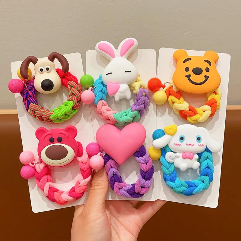 Hot Selling Cute Cartoon Durable Rubber Band Dog Bear Rabbit Knit Hair Ties For Girls