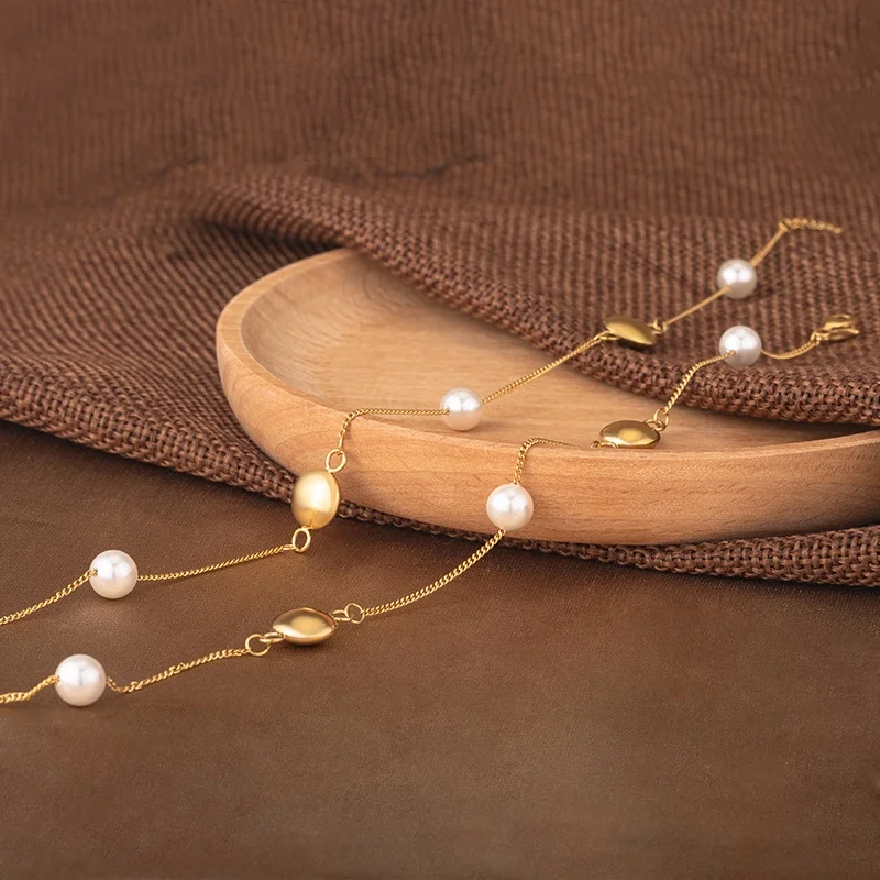 Minimalist Jewelry Stainless Steel 18K Gold Shell Pearl Satellite Chain Necklace For Women