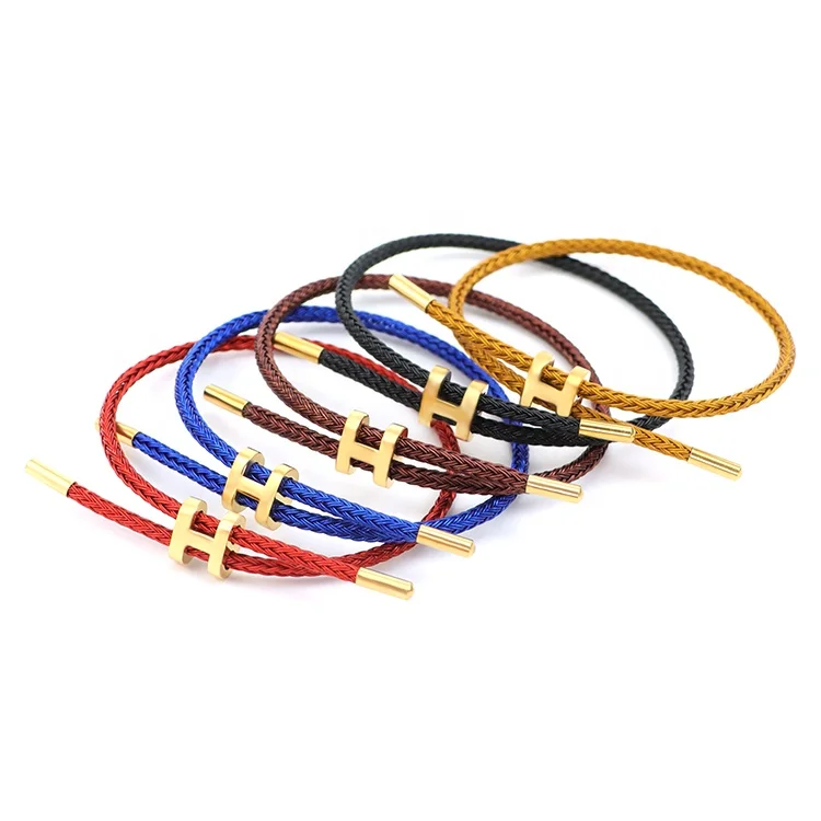 FLOWER SEVEN 7203 Fashion Jewelry Bracelet 18K Gold H Buckle Adjustable DIY Bangle Stainless Steel Wire Rope Waterproof Bracelet