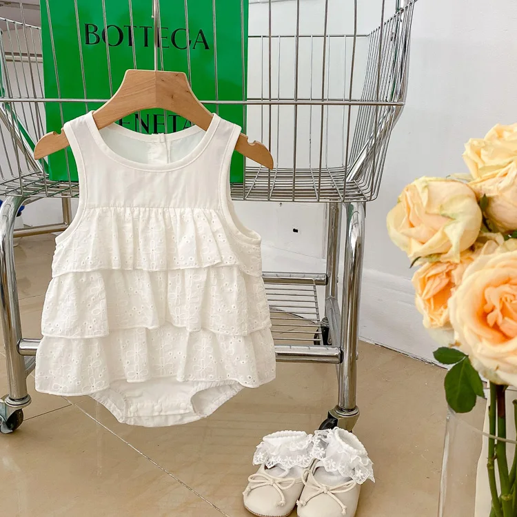 Autumn Baby Rompers Versatile Solid Color Lace Wrap Vest Thin Buttocks Support Knitted Outfit One Year Old Crawling