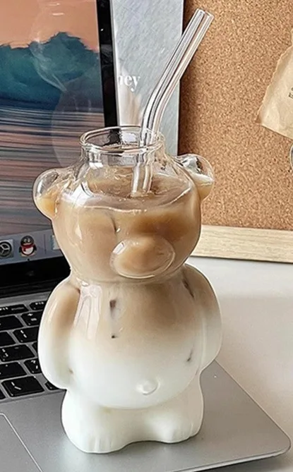 Ins Internet celebrity restaurant bear glass  coffee cup cute cartoon glass creative water cup juice milk tea cup