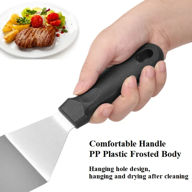 BBQ Grill Kitchen Steel Steak Frying Turner With Plastic Handle Scraper With Cutting Edge,Pizza & Pancake Shovel,Fish Spatula,