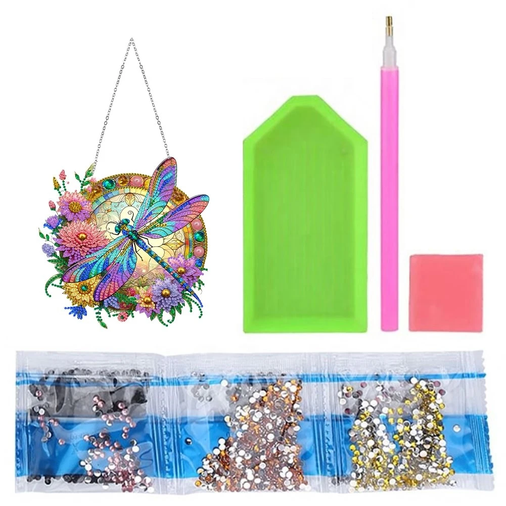 Dragonfly Special Shaped Crystal Diamond Art Painting Hanging Wind Chime Kits for Home Garden Wall Door Decor