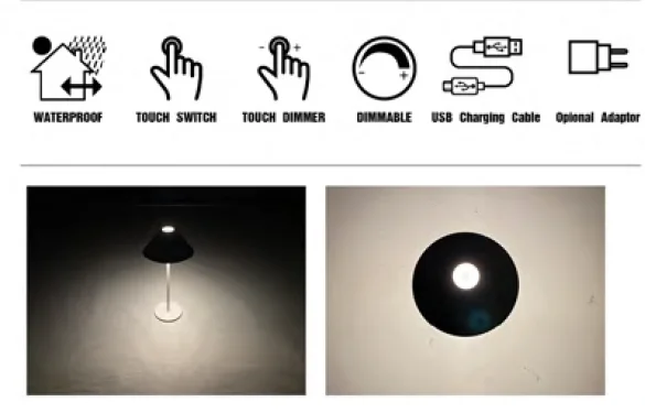 Waterproof Movable rechargeable portable LED table light with batteries