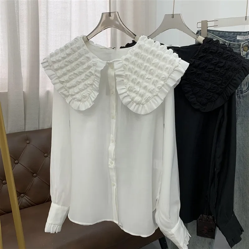 Girls Stylish Formal Preppy Shirts Kids Embroidered Pocket School Uniform Solid Long Sleeve Blouse Custom Tie
