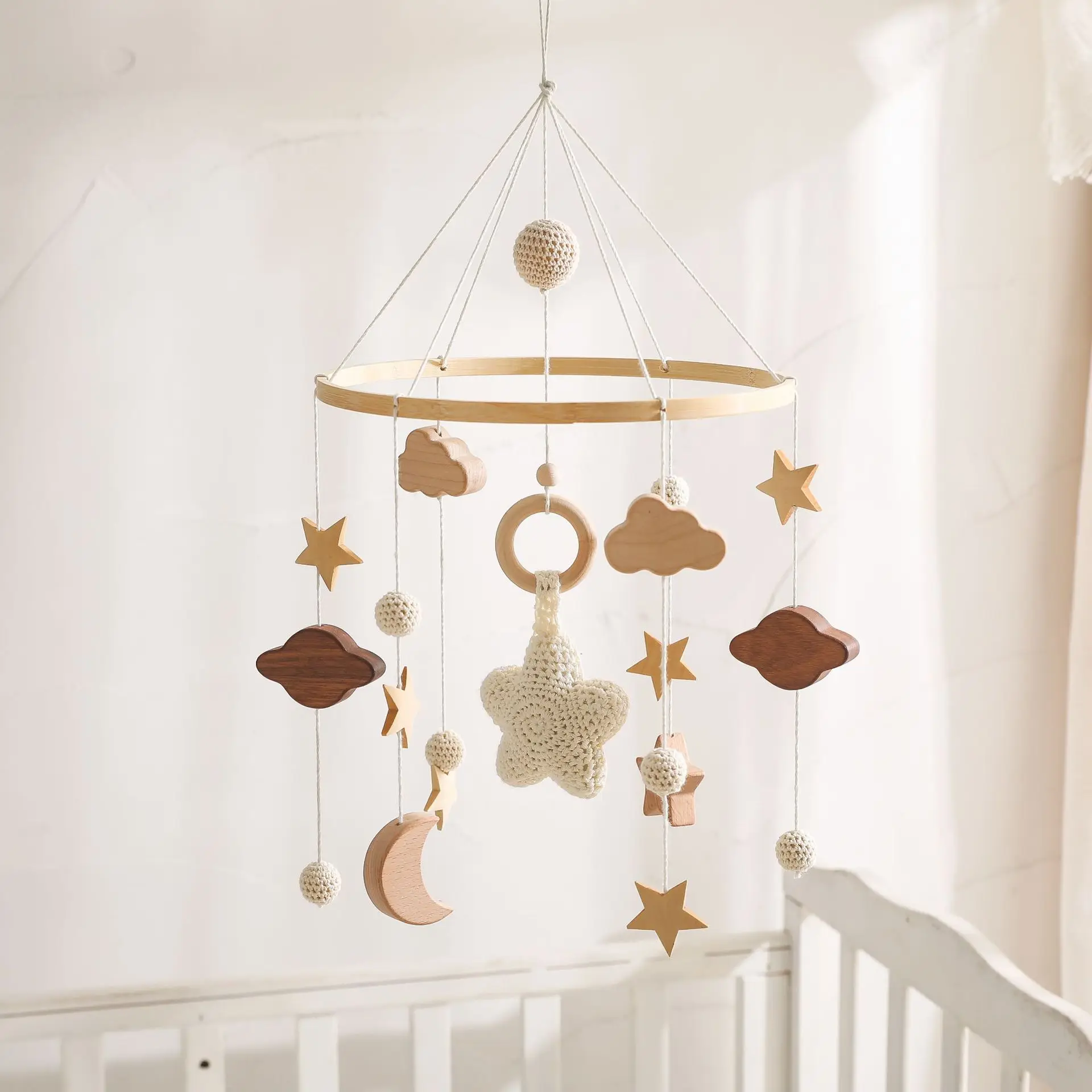 Wholesale Customized Bed Bell Wood Musical Felt Baby Mobile Arm Frame Baby Crib Mobiles
