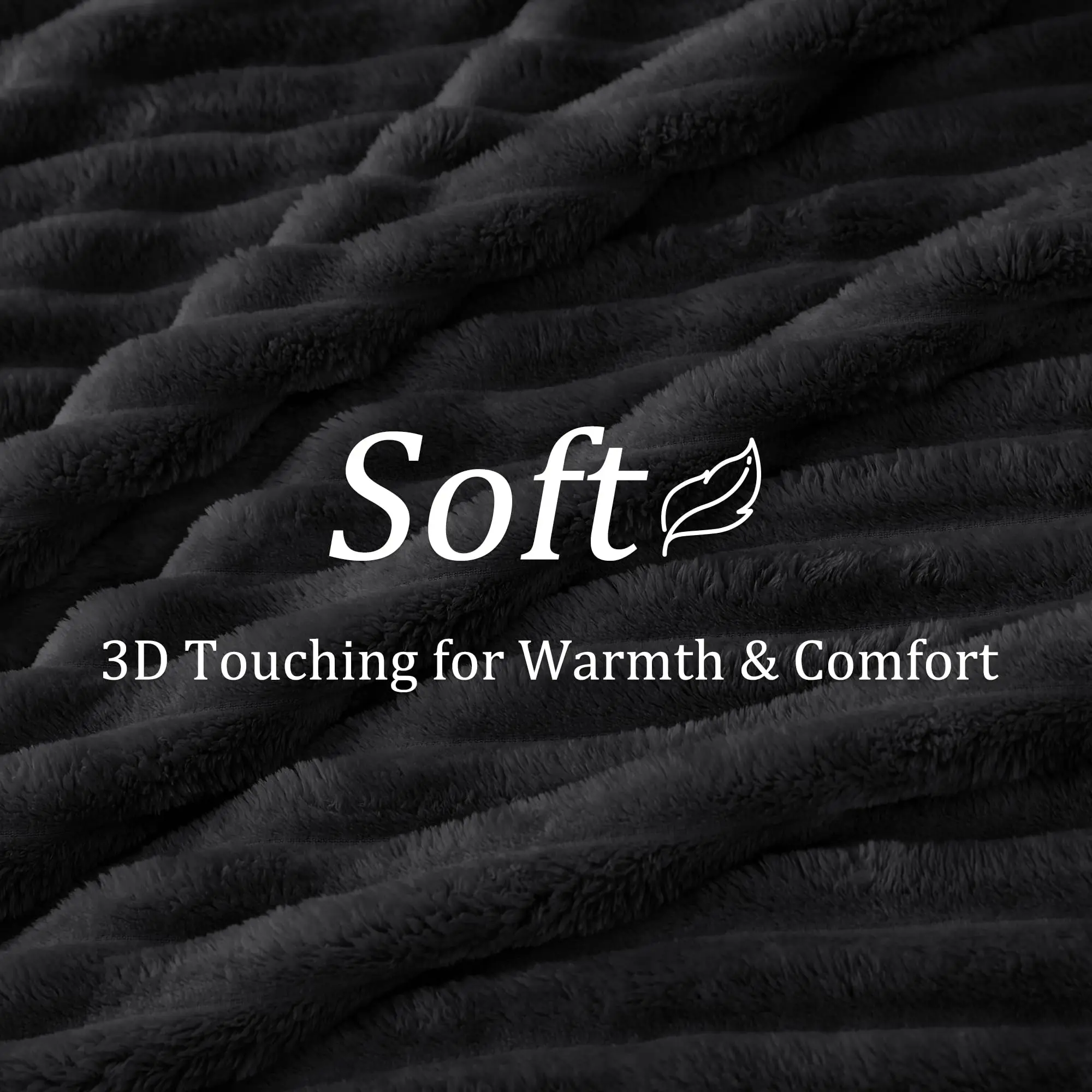 100% Polyester 3D Ribbed Striped Black Flannel Blanket Soft Warm Decorative Fluffy Throw for Couch Knitted 100% Plush