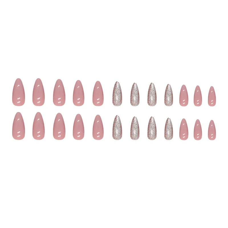 Solid Bean Paste Red Almond Nail Blast Shining Sheet  Press  On Nail  Artificial False Nail Tips ABS 24PCS Wholesale