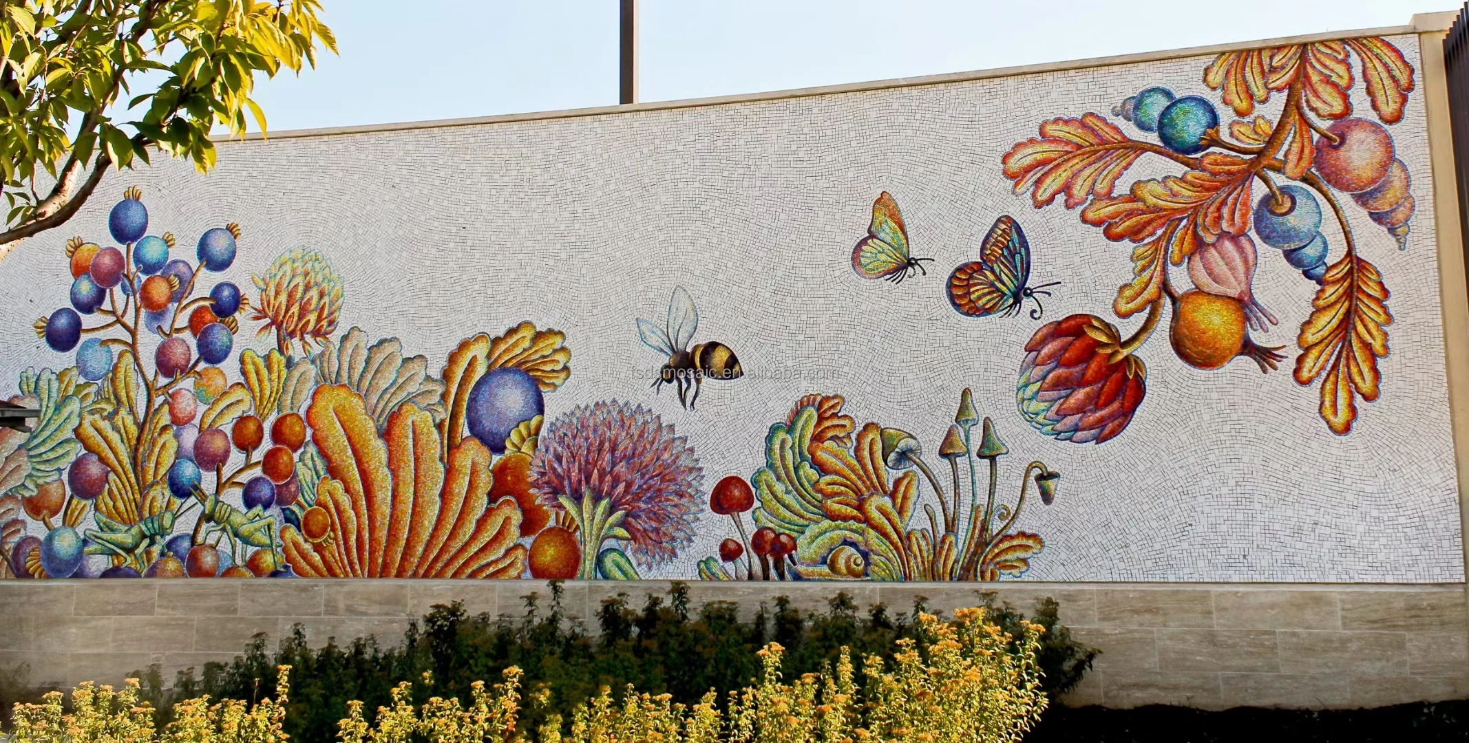 Custom flower landscape bird handmade picture pattern full glass art mural mosaic tile for wall decoration