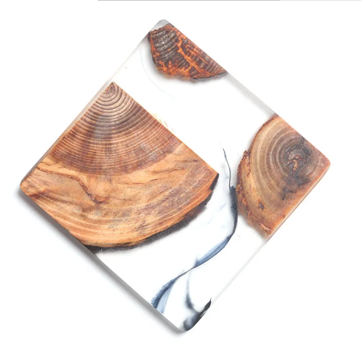 Ink solid wood pine resin tea cup holder/ Coaster
