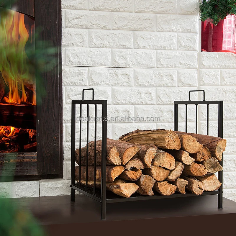 Firewood Rack, Firewood or Kindling Holder, Metal Fireplace Organizer, Black