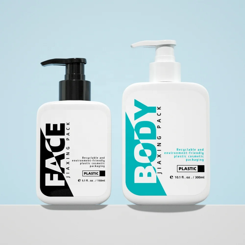 OEM ODM Custom 150ml 300ml Recyclable Hdpe Plastic Body Lotion Pump Bottle Cosmetics Square Shaped Unique Lotion Bottles Luxury