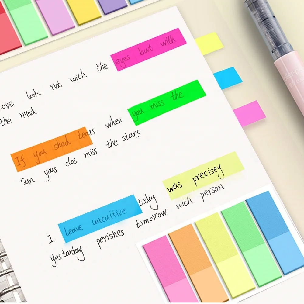 Custom Colored Flag Index Tabs  Writable Sticky Notes Labels Fluorescent Neon Page Marker Bookmarks Text Highlighter Strips