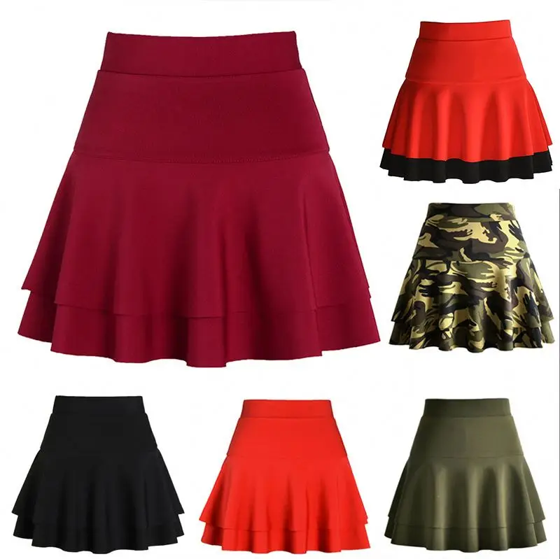 Wholesale Women Fashion Girls Dance Layered Skirt Dress with Lining  Solid Color A-line Short Dress Casual Skirt