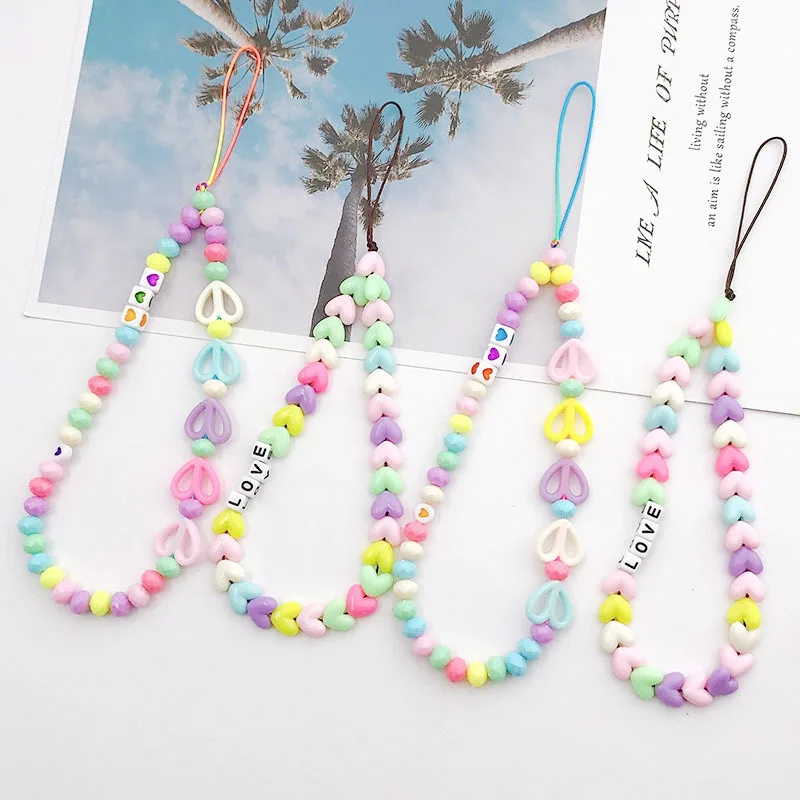 Hot selling polymer mobile phone chain DIY ellphone strap mobile phone rope hand beads smiling face to prevent losing rope