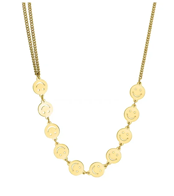 Manufacturer custom jewelry 18k stainless steel  smiley face necklace, happy face necklace,charm gold necklace smiley face chain
