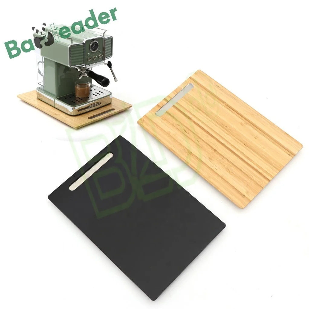 Wood Appliance Slider Tray Countertop Bamboo Sliding Coffee Maker Tray with Rolling Wheel Bamboo Sliding Tray for Appliance