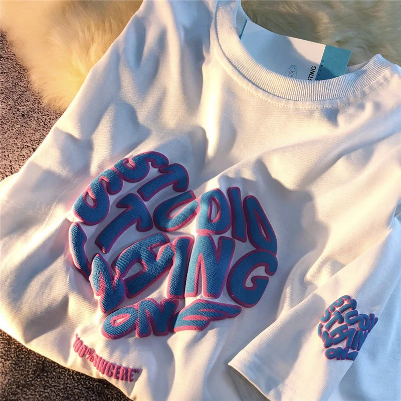 CUICHANG Factory Wholesale  Round Neck Hot Price Printing T shirts For Men Custom Logo 3d Puff Print Tshirts