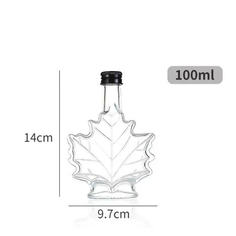 
Unique 100ml Maple Leaf Shaped Glass Bottle Glass Beverage Bottle Dark Rum bottle with Screw Cap 