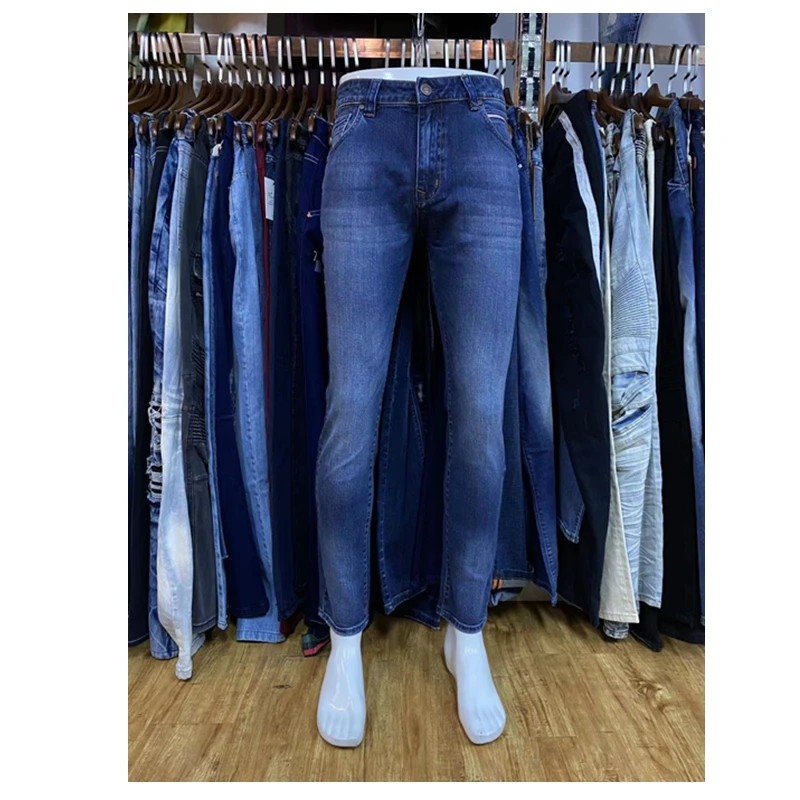 Wholesale Ragged blue biker jeans trousers man black ripped Destroy Wash jeans Liquidation