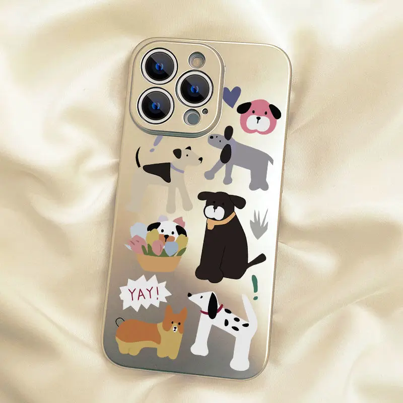 Cute Dogs Electroplated Silver Phone Case For Iphone 14 13 12 Mini Pro Max Shockproof Back Soft Cover Case