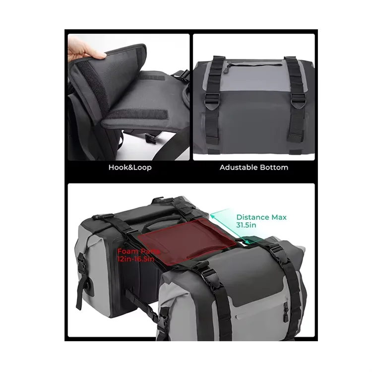 Detachable 50L Tarpaulin Soft Waterproof Pannier Bag For Motorcycle Motorbike Side Bags