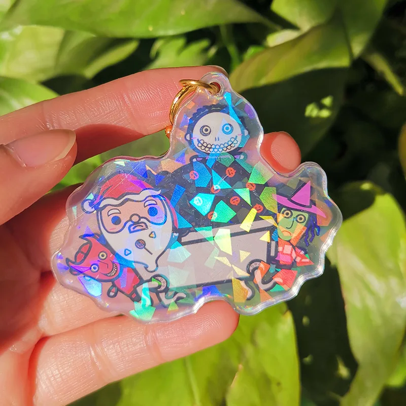 Custom Laser Cut Photo Printed Plastic Acrylic Charm Double Sided Blank Clear Hologram Design Keychain