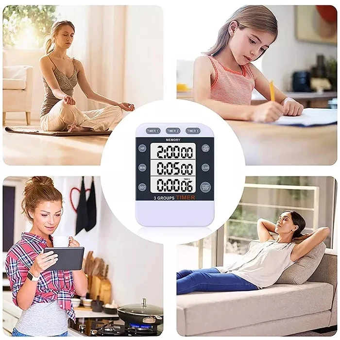 Wholesale Three-channel large screen student digital timer kitchen cooking timer experiment reminder countdown Stopwatch Timer
