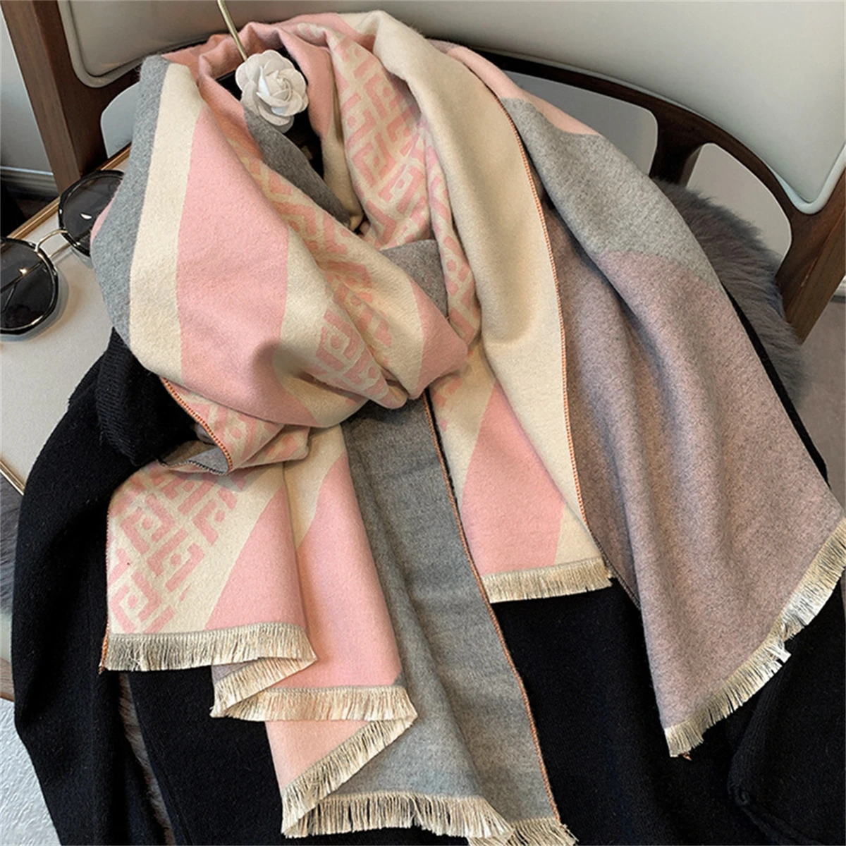 2024 Brand custom new arrivals winter travel scarf Oversize acrylic Knitted wool blend cashmere scarf for women