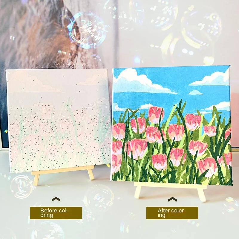Healing Cartoon Landscape Oil Painting for Children to Color DIY Paint by Numbers Home Decor